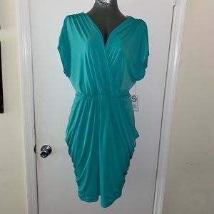 Turquoise Women's Deep V-Neck Wrap Bodice Dress